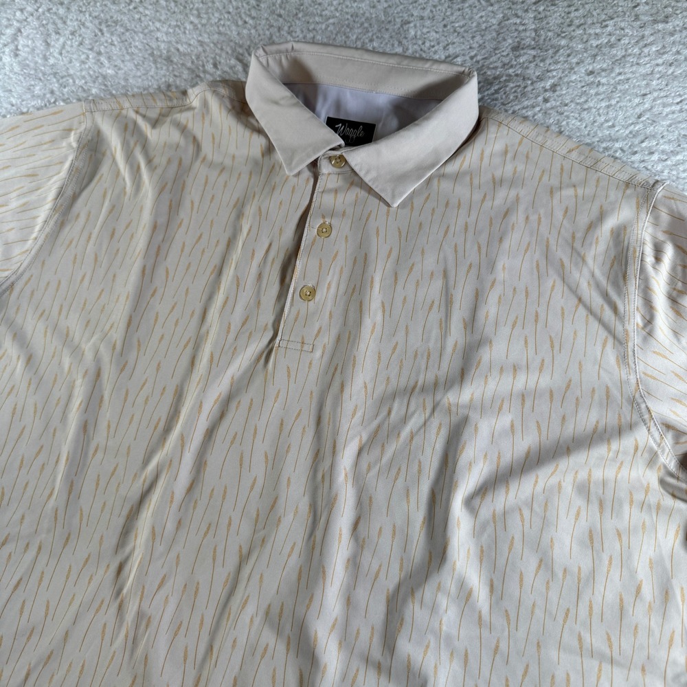 Waggle Golf Polo Shirt Short Sleeve Tan Wheat Cream Print Stretch Mens 2XL XXL